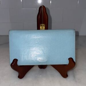 Coach Checkbook Wallet Leather Blue Checkbook Case Wallet